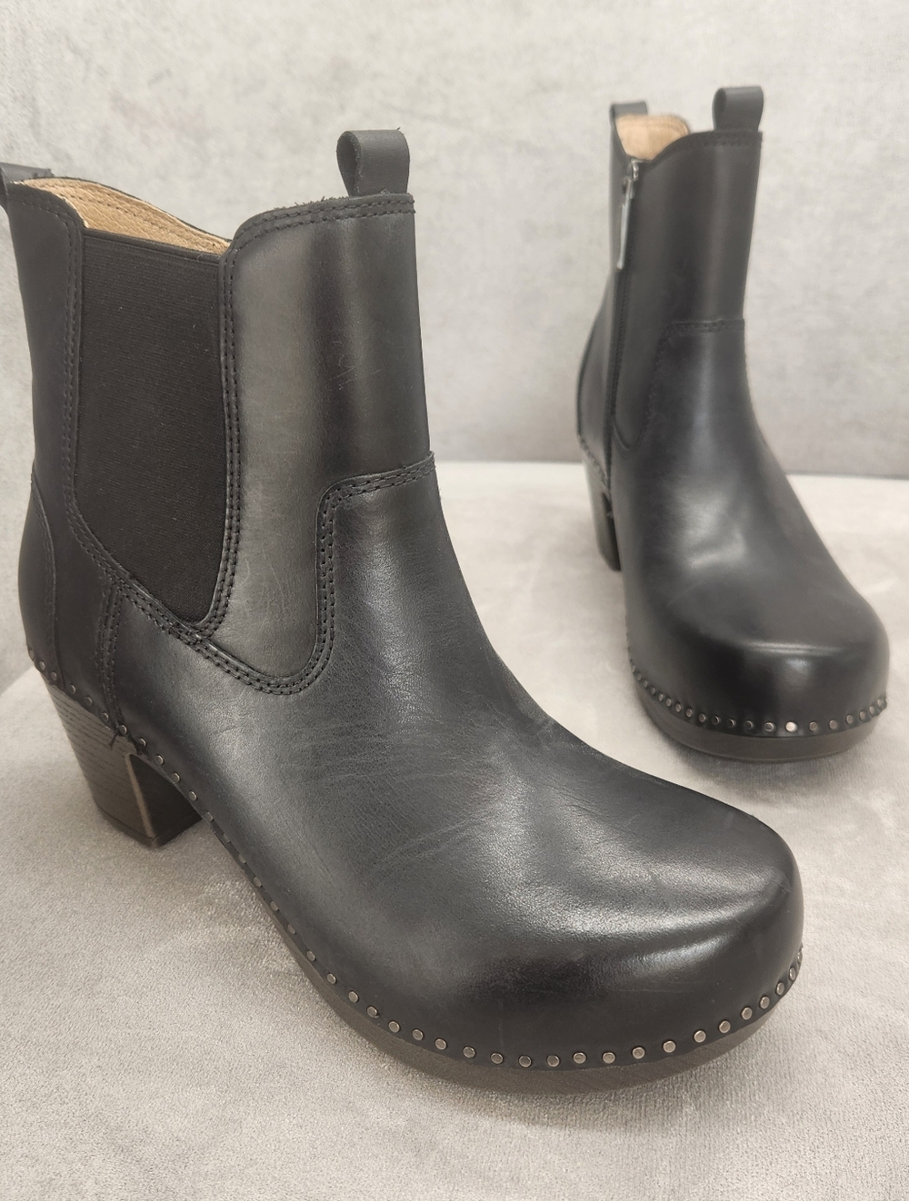Dansko Ankle Boots 7.5 Black Leather Shayna Clogs Chunky Scandinavian New $190